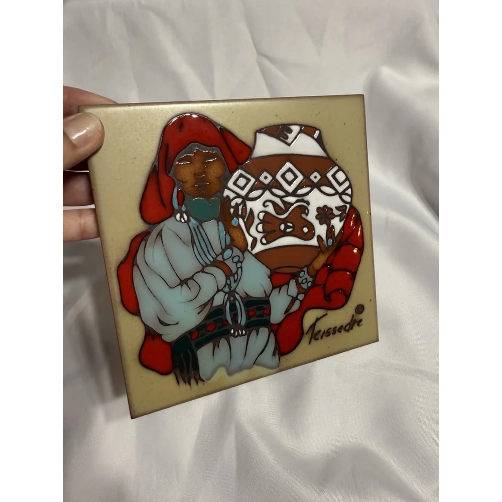 Cleo Teissedre Design American Indian Heritage Ceramic Tile Coaster Trivet Wall
